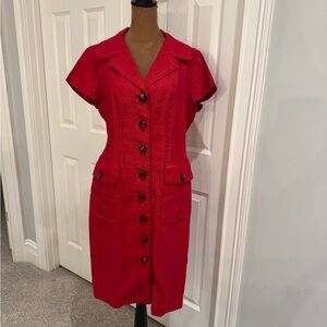 Talbots Red Button-Front Midi Dress